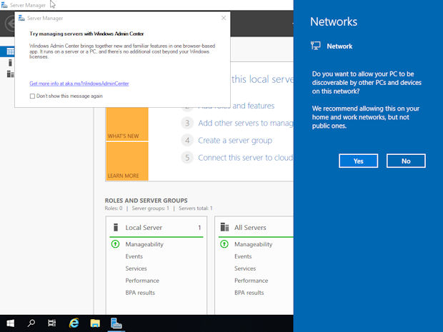 Server Manager. Network discovery setting.